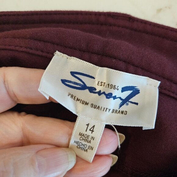 Seven 7 Size 14 SKINNY 4-WAY STRETCH PONTE Knit Pant In Wine Burgundy - Picture 5 of 13